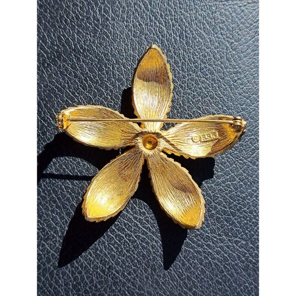 Vintage Gold Tone Signed BSK Floral Sunflower Brooch Pin Scarf Pin Gold Tone - Picture 3 of 6